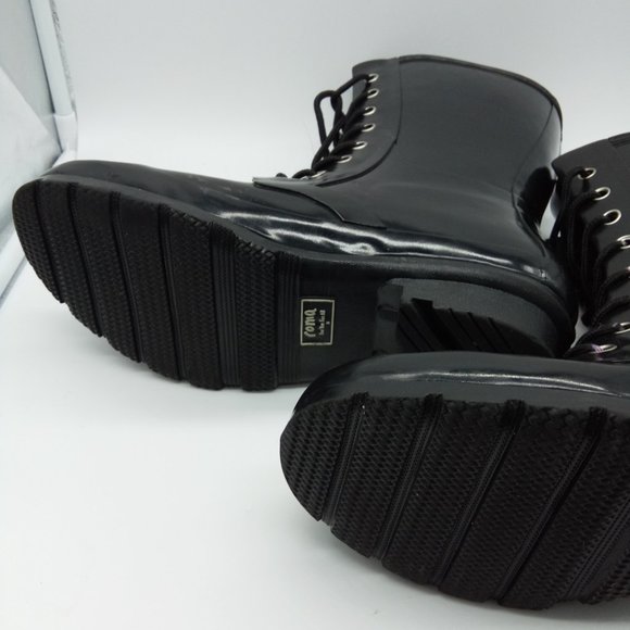 ROMA Black Epaga Lace Up Rain Rubber Combat Boots Sz 8 - Picture 11 of 12